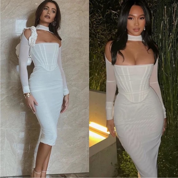 HOUSE OF CB 'Milarose' White Mesh Corset Midi Dress NWOT - Picture 2 of 8